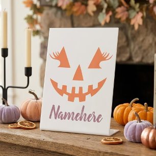 Custom Girly Jack O Lantern Pumpkin Halloween Pedestal Sign