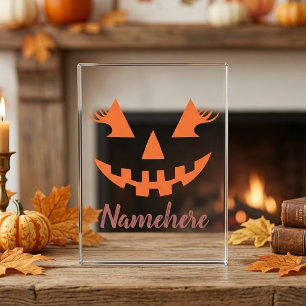 Custom Girly Jack O Lantern Pumpkin Halloween Photo Block