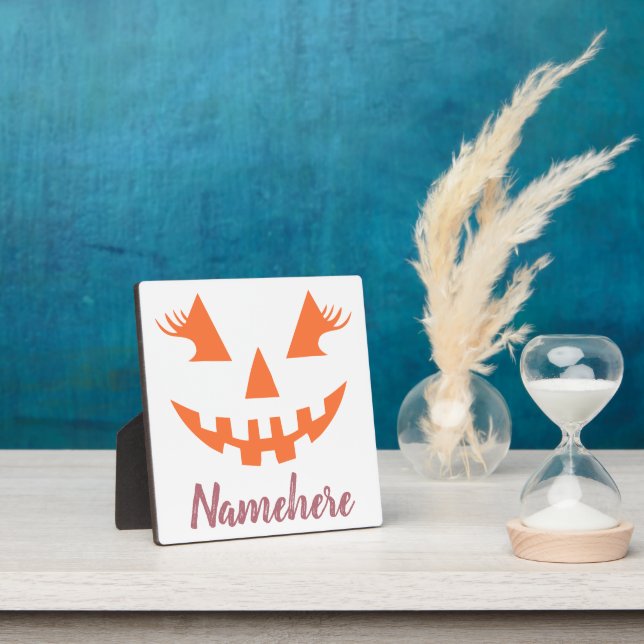 Custom Girly Jack O Lantern Pumpkin Halloween Plaque (Insitu)