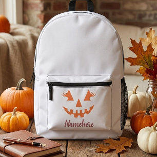 Custom Girly Jack O Lantern Pumpkin Halloween Printed Backpack