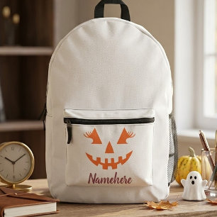 Custom Girly Jack O Lantern Pumpkin Halloween Printed Backpack