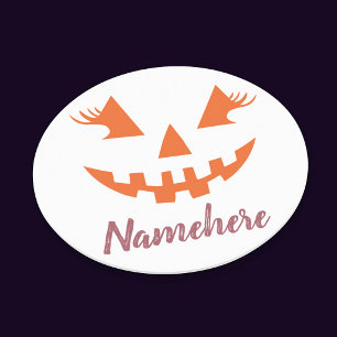Custom Girly Jack O Lantern Pumpkin Halloween Round Paper Coaster