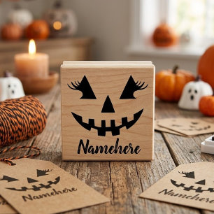 Custom Girly Jack O Lantern Pumpkin Halloween Rubber Stamp