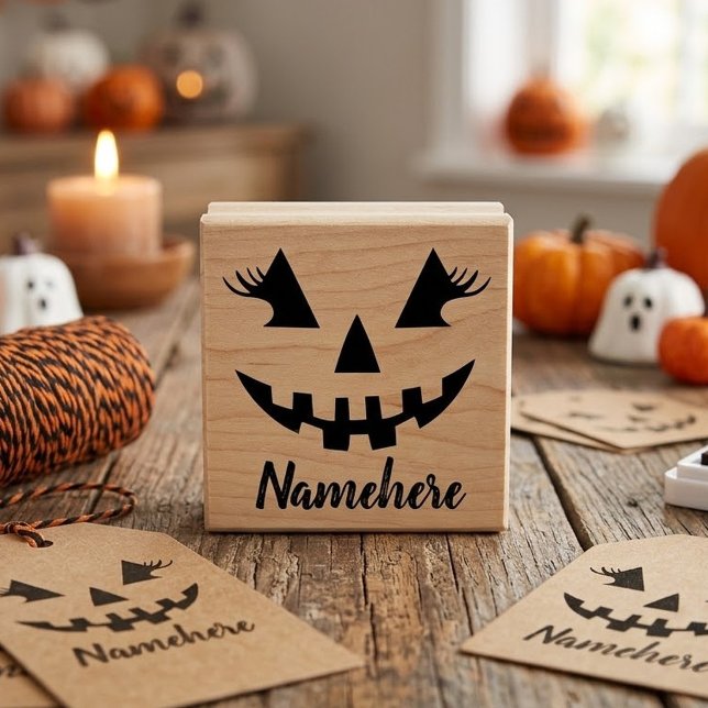 Custom Girly Jack O Lantern Pumpkin Halloween Rubber Stamp (Creator Uploaded)