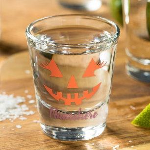 Custom Girly Jack O Lantern Pumpkin Halloween Shot Glass