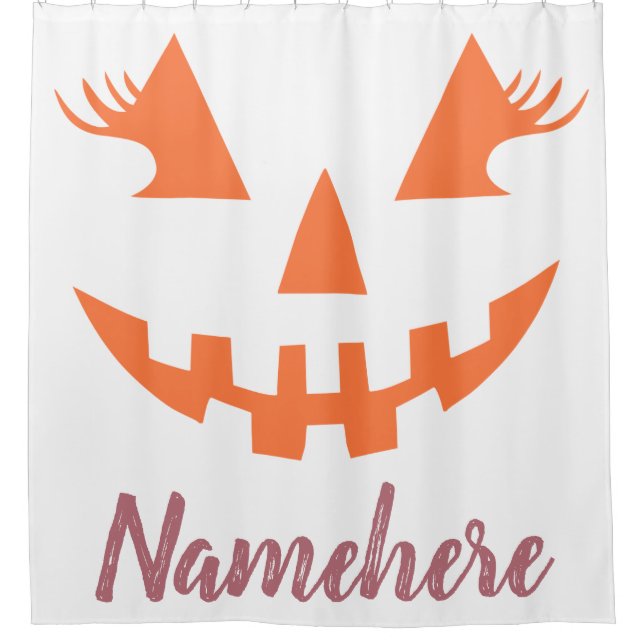 Custom Girly Jack O Lantern Pumpkin Halloween Shower Curtain (Front)