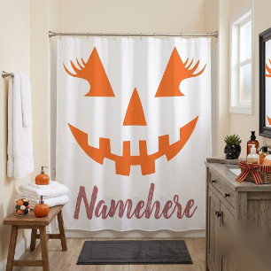 Custom Girly Jack O Lantern Pumpkin Halloween Shower Curtain