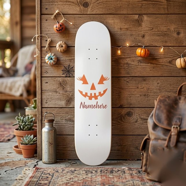 Custom Girly Jack O Lantern Pumpkin Halloween Skateboard (Creator Uploaded)