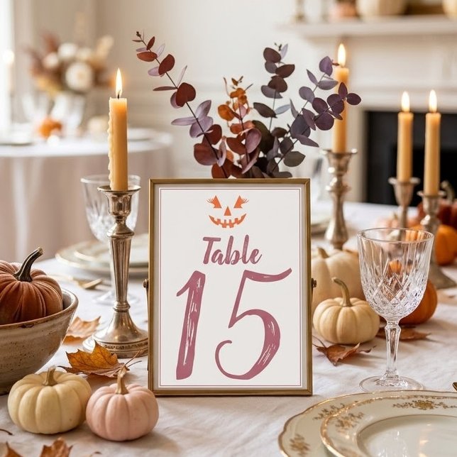Custom Girly Jack O Lantern Pumpkin Halloween Table Number (Creator Uploaded)