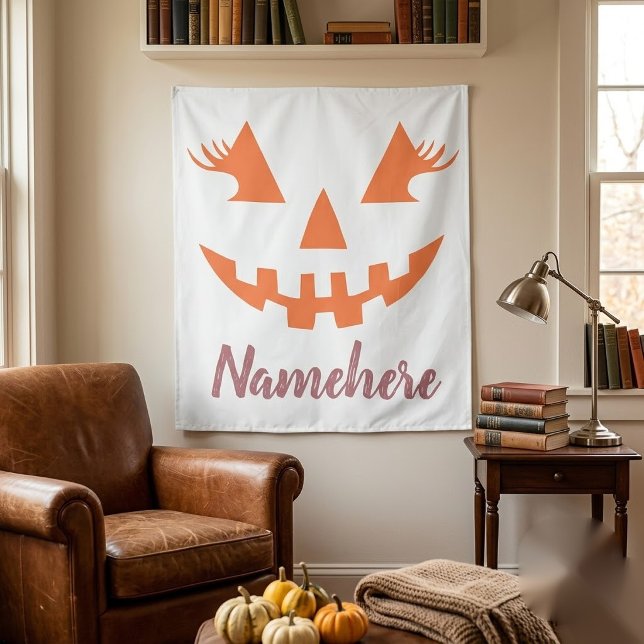 Custom Girly Jack O Lantern Pumpkin Halloween Tapestry (Creator Uploaded)