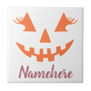 Custom Girly Jack O Lantern Pumpkin Halloween Tile
