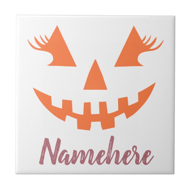 Custom Girly Jack O Lantern Pumpkin Halloween Tile (Front)