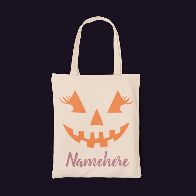 Custom Girly Jack O Lantern Pumpkin Halloween Tote Bag (Creator Uploaded)