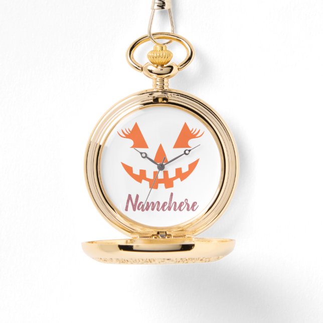 Custom Girly Jack O Lantern Pumpkin Halloween Watch (Front)