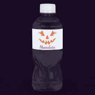 Custom Girly Jack O Lantern Pumpkin Halloween Water Bottle Label