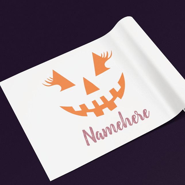 Custom Girly Jack O Lantern Pumpkin Halloween Wrapping Paper Sheet (Creator Uploaded)