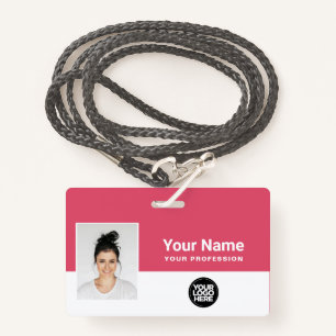Custom Girly Pink Employee Logo Name ID Lanyard ID Badge