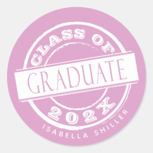 Custom Girly Pink Graduate Classic Round Sticker