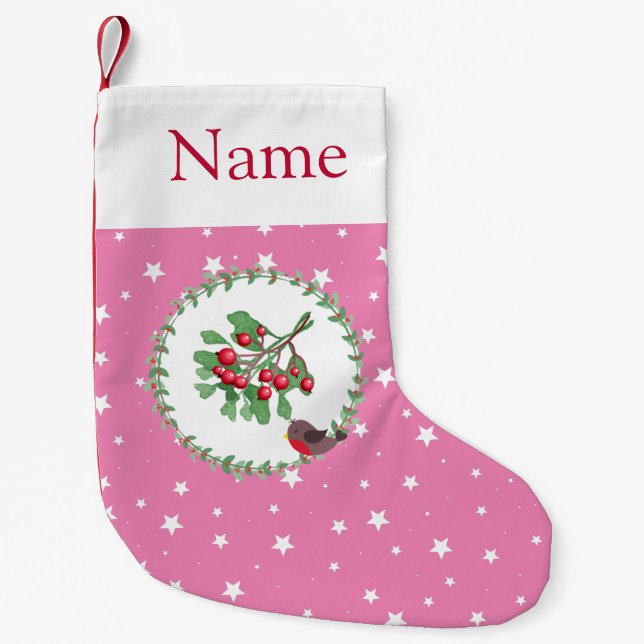 Custom Girly Pink White Star Christmas Stocking (Front)