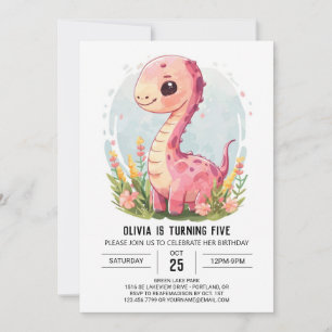 Custom Girly Printable Dinosaur Girl Birthday Invitation