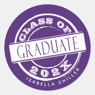 Custom Girly Purple Graduate  Classic Round Sticker