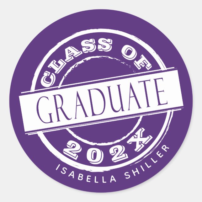 Custom Girly Purple Graduate  Classic Round Sticker (Front)