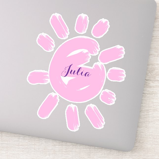 Custom Girly Script Name Cute Pink Sun (Detail)