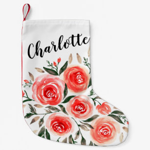 Custom Girly Watercolor Pink Roses Small Christmas Stocking
