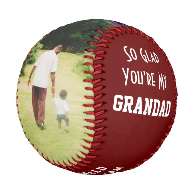 Custom GLAD YOU'RE MY GRANDAD 2 Photo BURGUNDY Baseball (Angled)