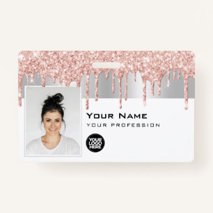 Custom Glam Employee Photo, Bar Code, Logo, Name ID Badge