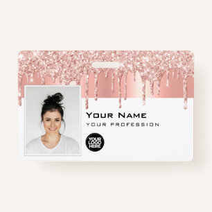 Custom Glam Employee Photo, Bar Code, Logo, Name ID Badge