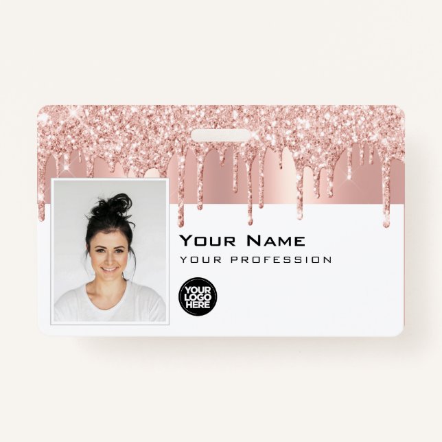Custom Glam Employee Photo, Bar Code, Logo, Name ID Badge (Front)