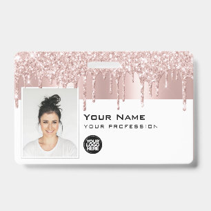 Custom Glam Employee Photo, Bar Code, Logo, Name ID Badge
