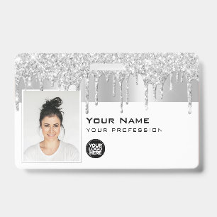 Custom Glam Employee Photo, Bar Code, Logo, Name ID Badge