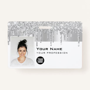 Custom Glam Employee Photo, Bar Code, Logo, Name ID Badge