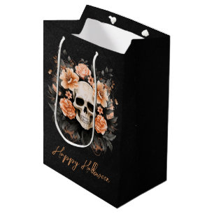 Custom Glam Floral Skull Halloween Medium Gift Bag
