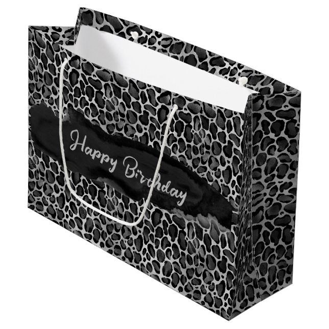 Custom Glam Leopard Print Birthday Large Gift Bag (Front Angled)