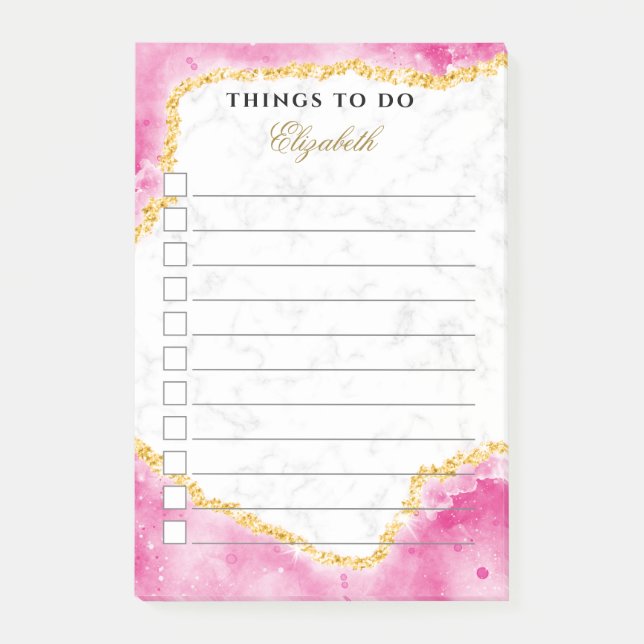 Custom Glam Marble Pink Gold Elegant To Do List Post-it Notes (Front)