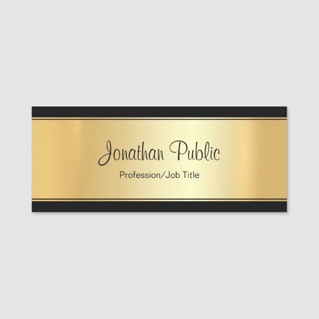 Custom Glamour Gold Handwritten Modern Rectangle Name Tag (Front)