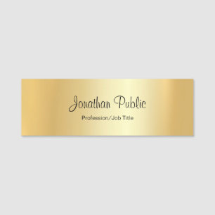 Custom Glamourous Gold Rectangle Modern Hand Name Tag