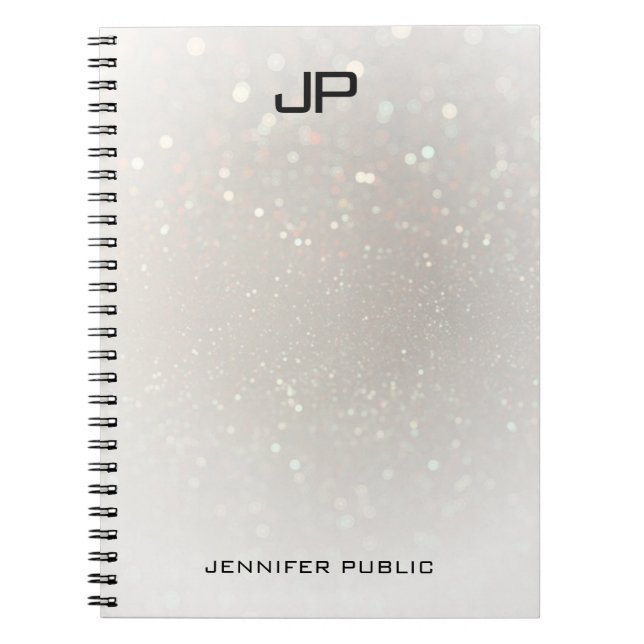 Custom Glamourous Modern Monogram Elegant Template Notebook (Front)
