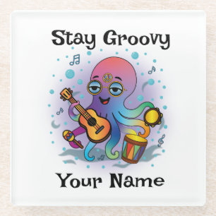Custom Glass Coaster   Retro Octopus   Name & Text