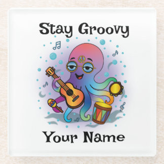 Custom Glass Coaster | Retro Octopus | Name & Text