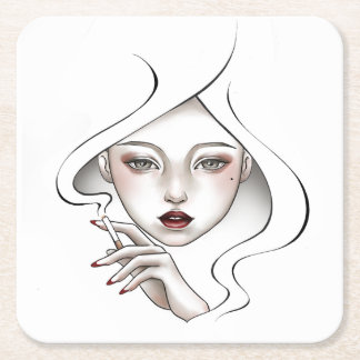 Custom glass underneath white smoked girl square paper coaster