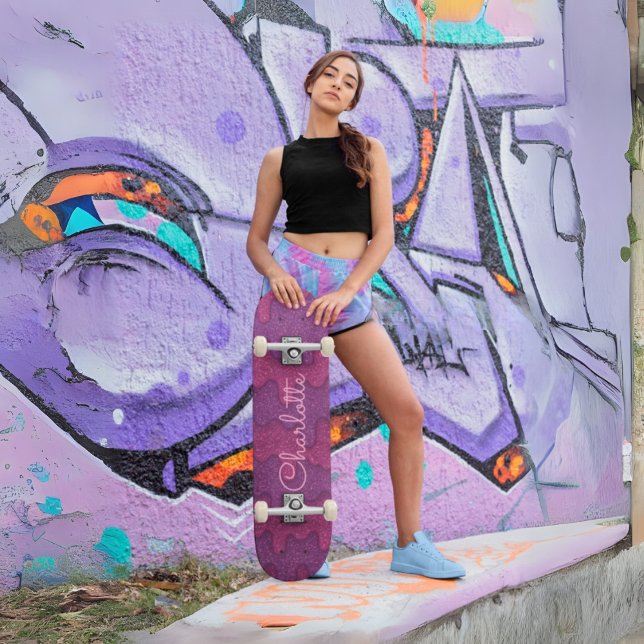 Custom Glitter Drip Dark Purple & Pink Melting Skateboard (Custom Glitter Drip Dark Purple & Pink Melting Skateboard)