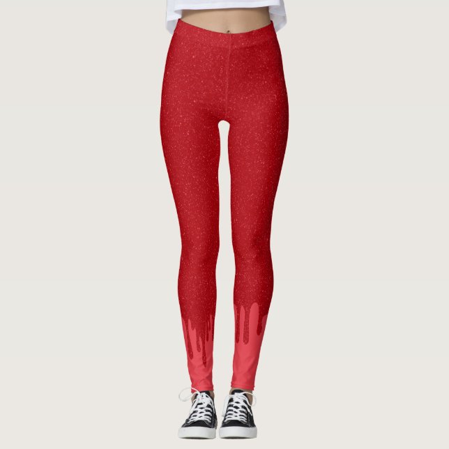 Custom Glitter Tomato Red Leggings with Drip Cuffs (Front)