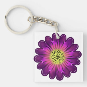 Custom Glowing Neon Purple & Pink Dahlia Flower Key Ring