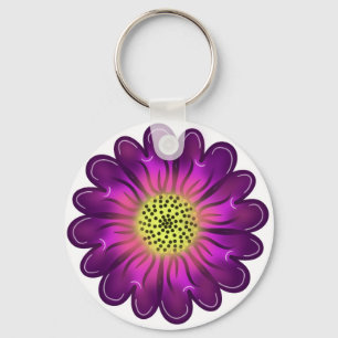 Custom Glowing Neon Purple & Pink Dahlia Flower Key Ring