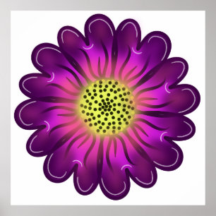 Custom Glowing Neon Purple & Pink Dahlia Flower Poster