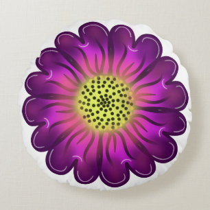 Custom Glowing Neon Purple & Pink Dahlia Flower Round Cushion